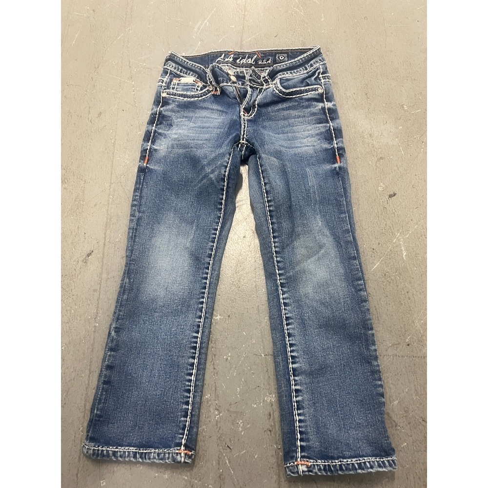 LA Idol USA Jeans Women 0 Blue Denim Stretch Straight Whiskering Western Cowgirl